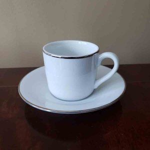 Royal Worcester Classic Platinum Cappuccino Cup Saucer White Silver Porcelain